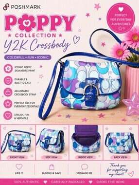 Coach Poppy Signature C Multicolor Crossbody Flap Bag Blue Y2K